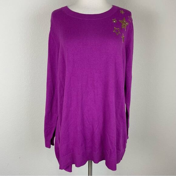 Lane Bryant Purple PInk Crew Neck Star Sequin NWT Sweater 18/20 - Picture 2 of 9